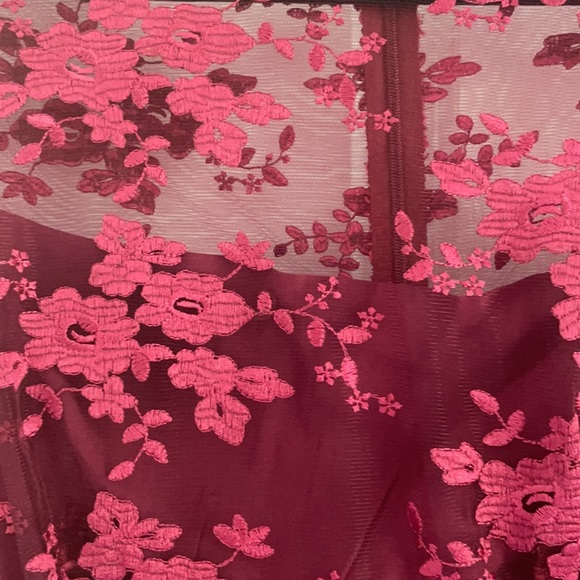 Dresses Red Floral Mesh Long Sleeve Dress Poshmark